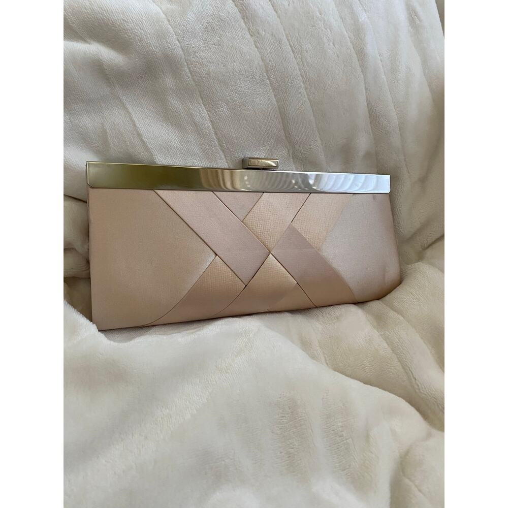 Lulu Townsend | Satin Evening Clutch | Champagne Colored with Silver Chain Strap